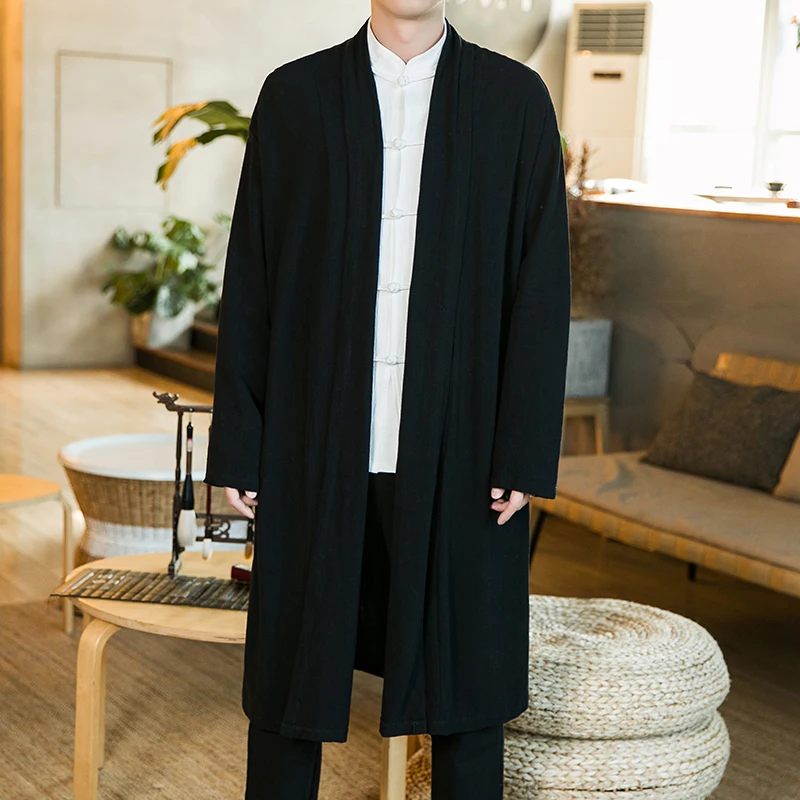 2023 Spring Autumn Long Coat No Button Plus Size Linen Cardigan Chinese Traditional Dress Taoist Robe Cloak Jacket Men Clothing 
2023 Spring Autumn Long Coat No Button Plus Size Linen Cardigan Chinese Traditional Dress Taoist Robe Cloak Jacket Men Clothing
