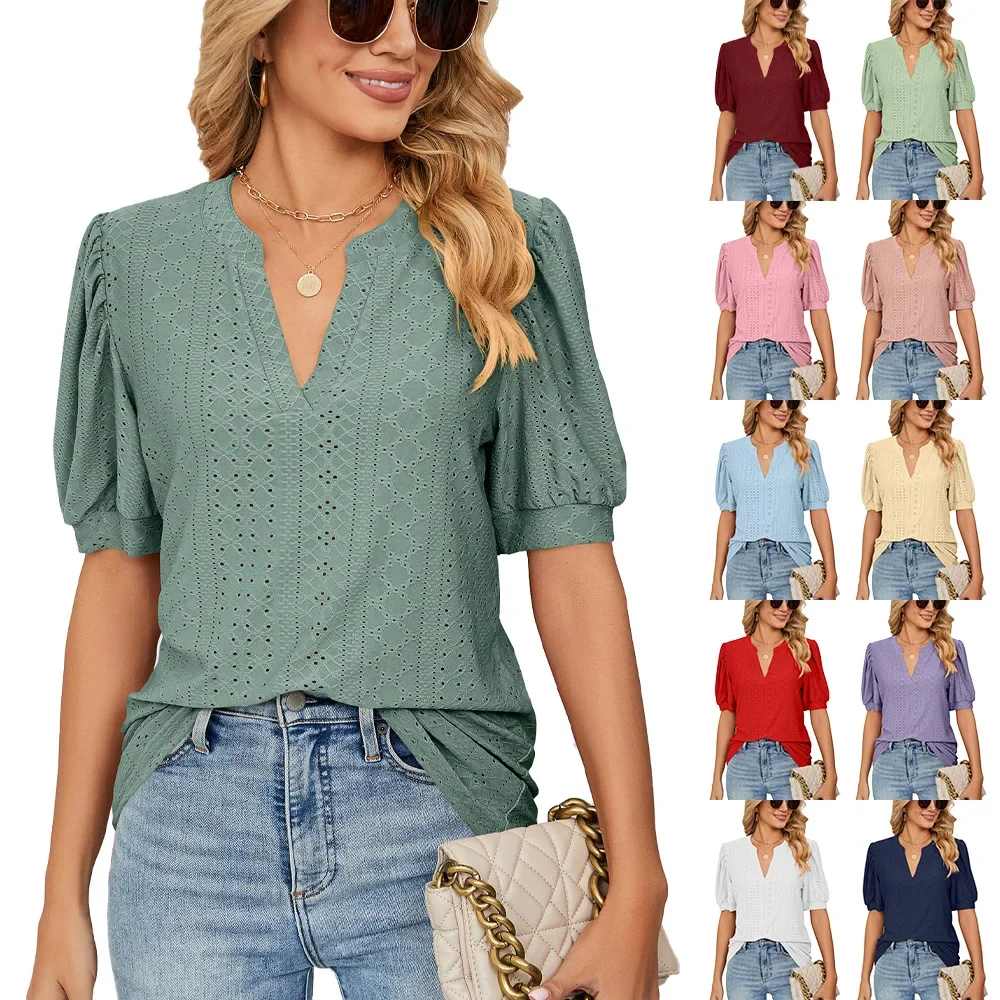 Womens Tops V Neck Ruffle Sleeve Blouses Short Sleeve Casual Tops T-Shirts for Women Autumn Winter
Womens Tops V Neck Ruffle Sleeve Blouses Short Sleeve Casual Tops T-Shirts for Women Autumn Winter