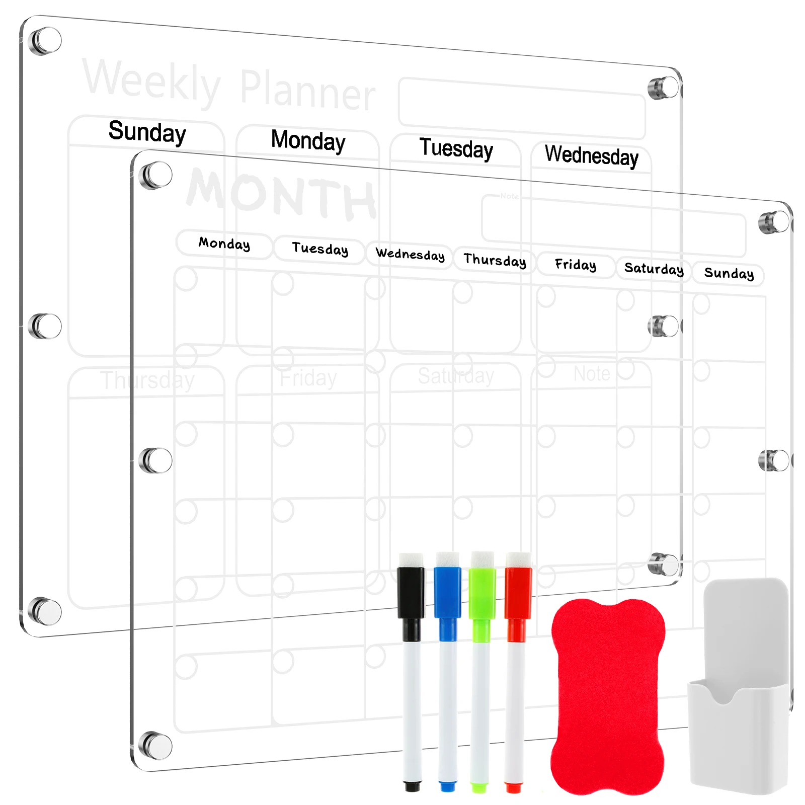Acrylic Magnetic Calendar Set Transparent Planning Board Dry Erase Calendar with 4 Marker Pens Reusable Monthly Weekly Planner
Acrylic Magnetic Calendar Set Transparent Planning Board Dry Erase Calendar with 4 Marker Pens Reusable Monthly Weekly Planner