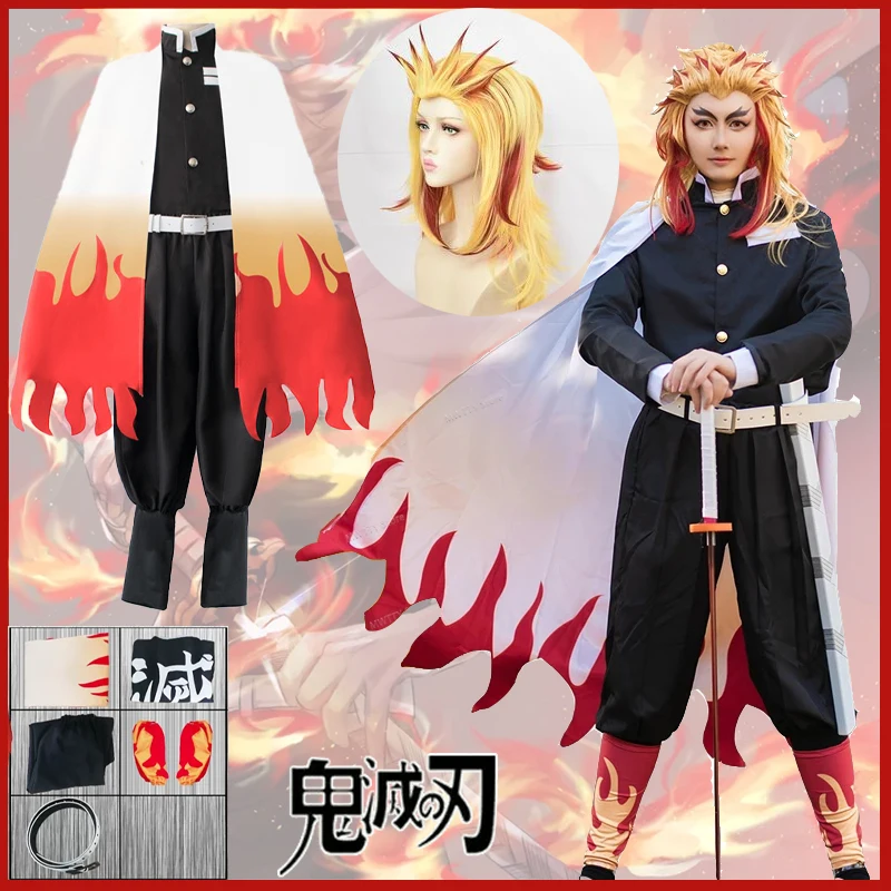 

Rengoku Kyoujurou Outfits Anime Demon Cosplay Slayer Costume Adult Children Wig Kimono Uniform Kimetsu No Yaiba Party Clothes