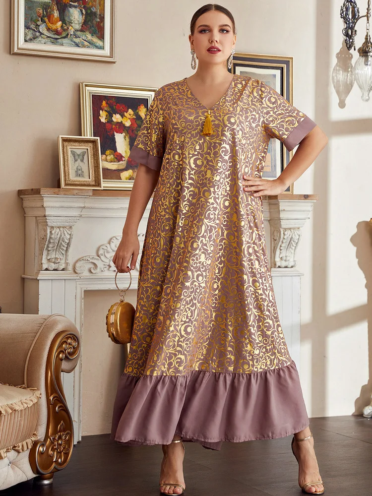 

2023 Muslim Short Sleeve Robe Large Women's Dress Europe, America, Middle East, Arabia, Africa, India