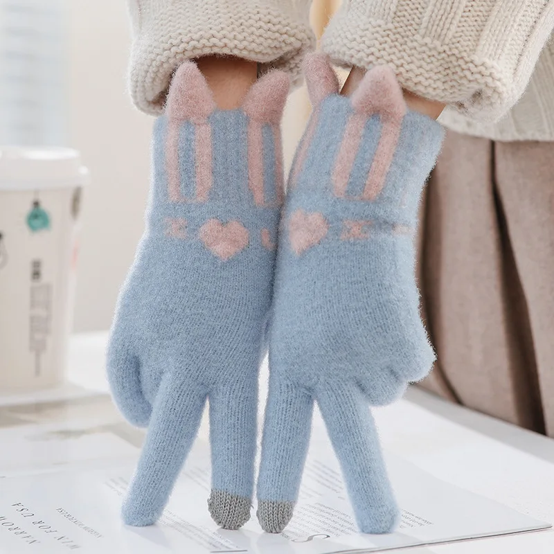 Fashion Rabbit Ear Printing Gloves Mobile Phone Touchscreen Knitted Gloves Winter Thick Warm Adult Soft Fluffy Gloves Men Women
Fashion Rabbit Ear Printing Gloves Mobile Phone Touchscreen Knitted Gloves Winter Thick Warm Adult Soft Fluffy Gloves Men Women