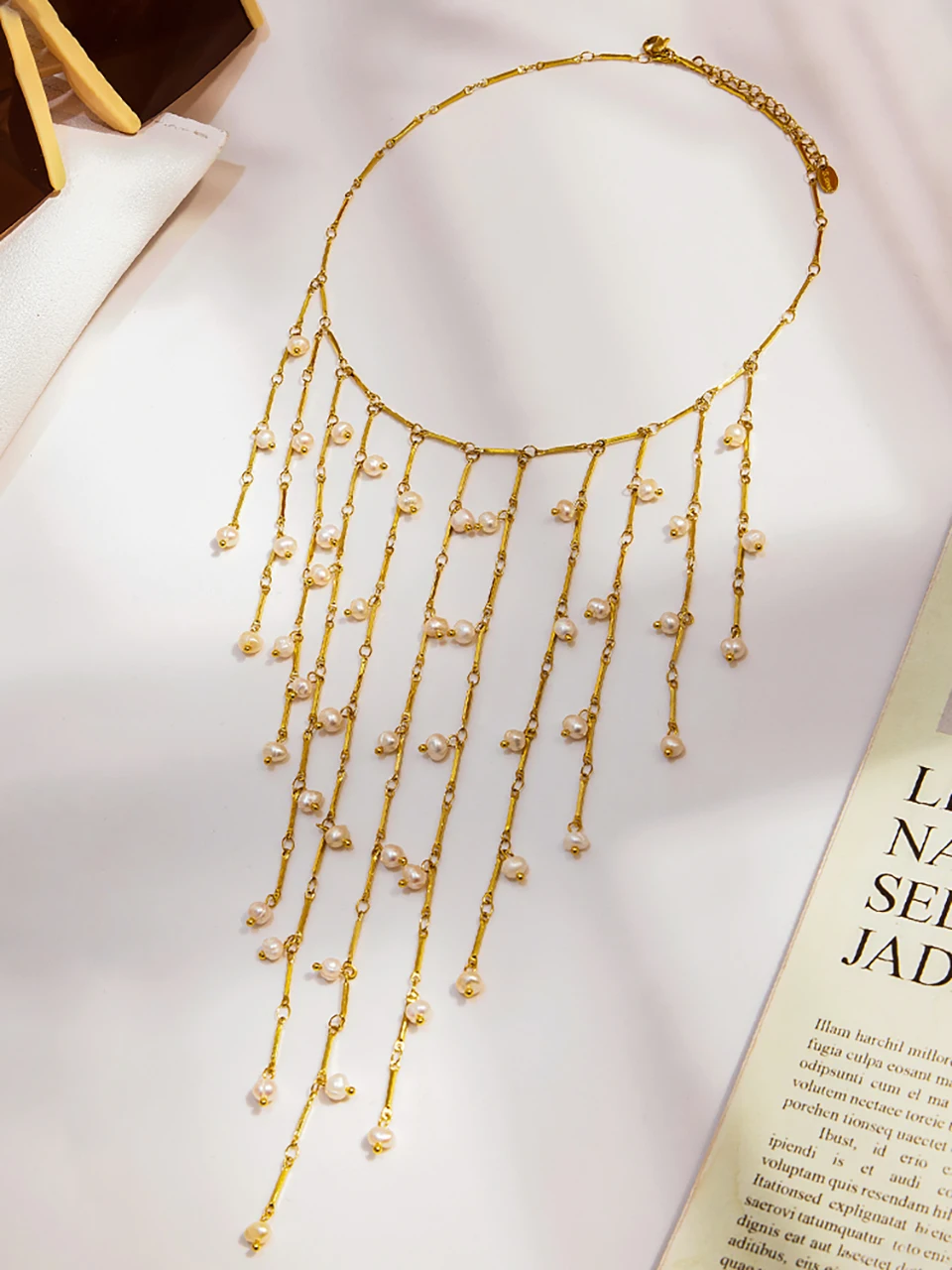 Sweet Fringe Necklace In Stainless Steel 18k Gold Plated Waterproof Non Tarnish Collar Cascade Long Tassels Necklace For Women 7 Mallzona S8b2a1224a57945eebdb2ec131b2dd122W Sweet Fringe Necklace In Stainless Steel 18k Gold Plated Waterproof Non Tarnish Collar Cascade Long Tassels Necklace For Women Mallzona