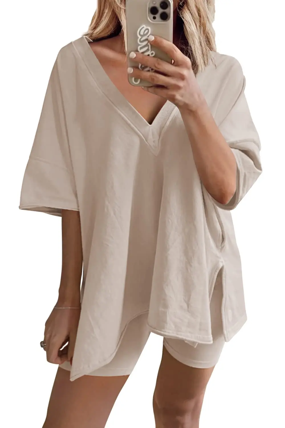 Women’s Casual 2 Piece Outfits Short Sleeve V Neck Loose Tops + Shorts Set Loungewear for Casual Daily
Women’s Casual 2 Piece Outfits Short Sleeve V Neck Loose Tops + Shorts Set Loungewear for Casual Daily
