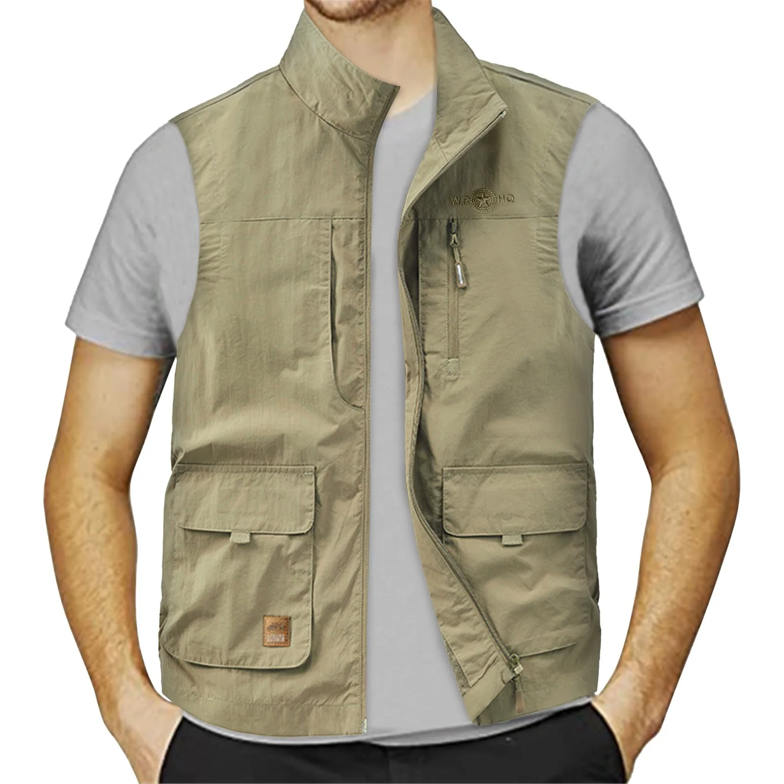 

Men's Leisure Vest Solid Color Style Waistcoat Male Outdoor Thin Fishing Hiking Tooling Multi-Pocket Casual Loose Vest for Men
