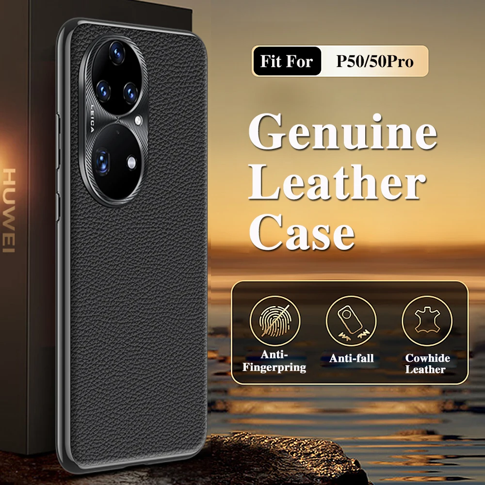 

Original Hard PC Cover For Huawei P50 Pro Case luxury Nature Leather shockproof Plating Capa For P50 Mobile Phone Back Funda