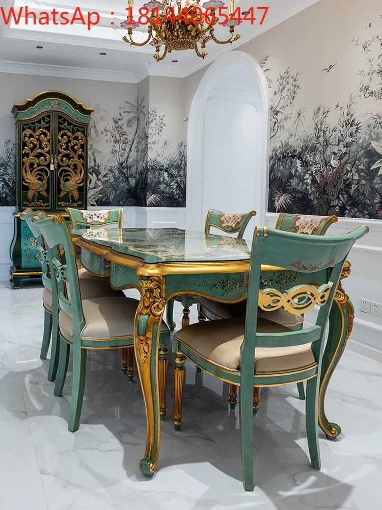 Green square large dining table solid wood hand-painted carving with gold foil 1.7 meters French villa dining chair
Green square large dining table solid wood hand-painted carving with gold foil 1.7 meters French villa dining chair