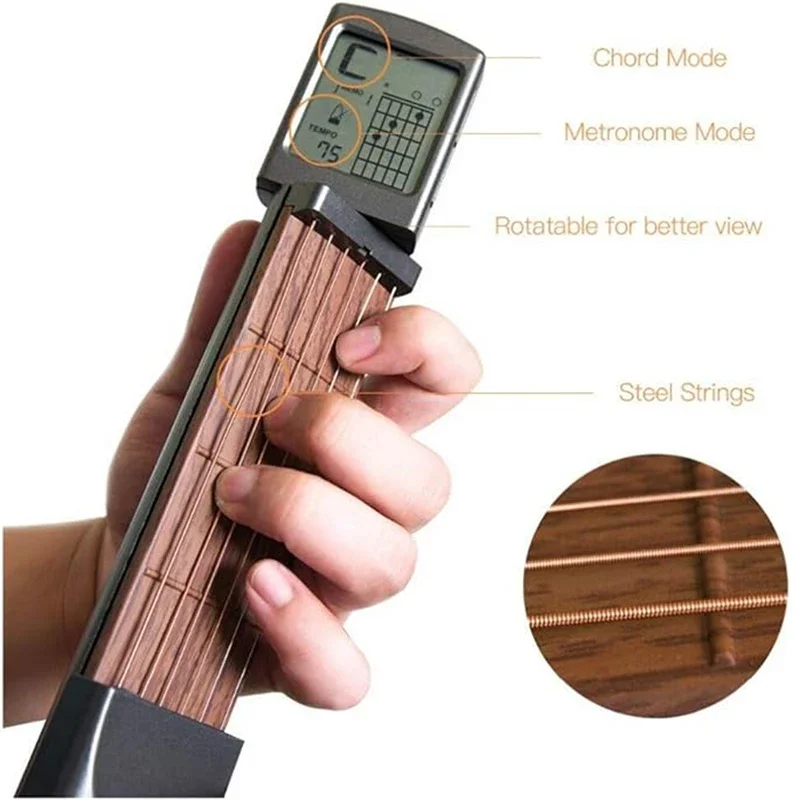 Pocket Guitar Chord Practice Tool, Portable Guitar Neck for Trainer Beginner w/a Rotatable Chords Chart Screen Pocket Guitar Chord Practice Tool, Portable Guitar Neck for Trainer Beginner w/a Rotatable Chords Chart Screen