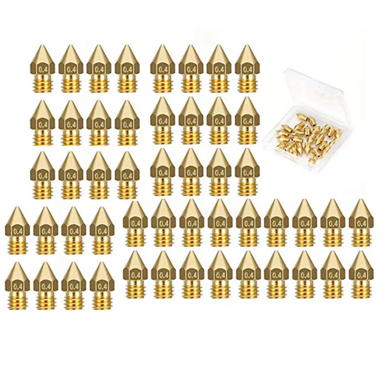 

50 Pcs 3D Printer Extruder Nozzle-MK8 0.4 Mm Nozzle For Ender 3 Anet A8 Makerbot MK8 Creality CR-10 CR-10S S4 S5 3Pro 5