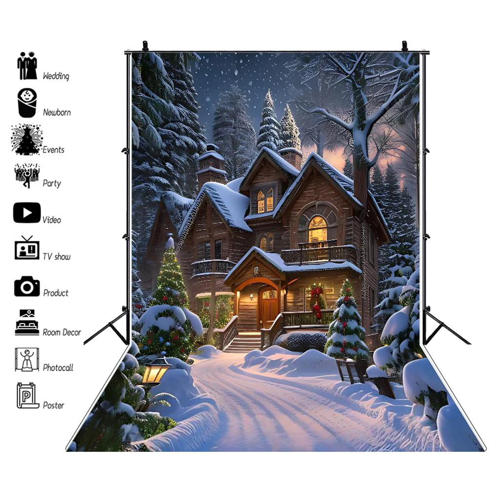 

Christmas Village Background Town House Winter Snow Scene Merry Xmas Party Decor Wall Photo Backdrop Vertical for Photography