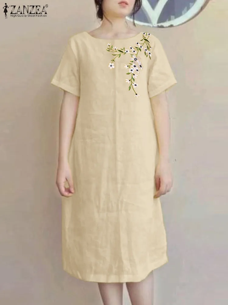ZANZEA Women Summer Embroidery Floral Dress Vintage Short Sleeve Solid Cotton Midi Sundress Elegant Work Holiday Vestidos Robe 
ZANZEA Women Summer Embroidery Floral Dress Vintage Short Sleeve Solid Cotton Midi Sundress Elegant Work Holiday Vestidos Robe