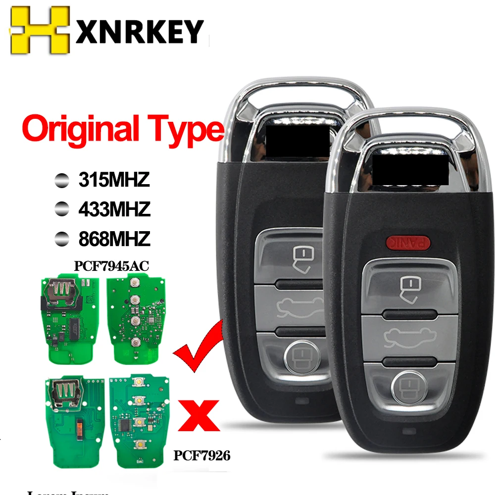 XNRKEY Car Remote Key for Audi Q5 A4L A5 A6 A7 A8 RS4 RS5 S4 S5 315 433 868Mhz PCF7945 with Key Blade
XNRKEY Car Remote Key for Audi Q5 A4L A5 A6 A7 A8 RS4 RS5 S4 S5 315 433 868Mhz PCF7945 with Key Blade