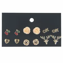 6 Pairs/Set Casual Gold Color Round Heart Elk Stud Earrings Sets Female Acrylic Flower Earring Red Cherry Small Brincos
6 Pairs/Set Casual Gold Color Round Heart Elk Stud Earrings Sets Female Acrylic Flower Earring Red Cherry Small Brincos