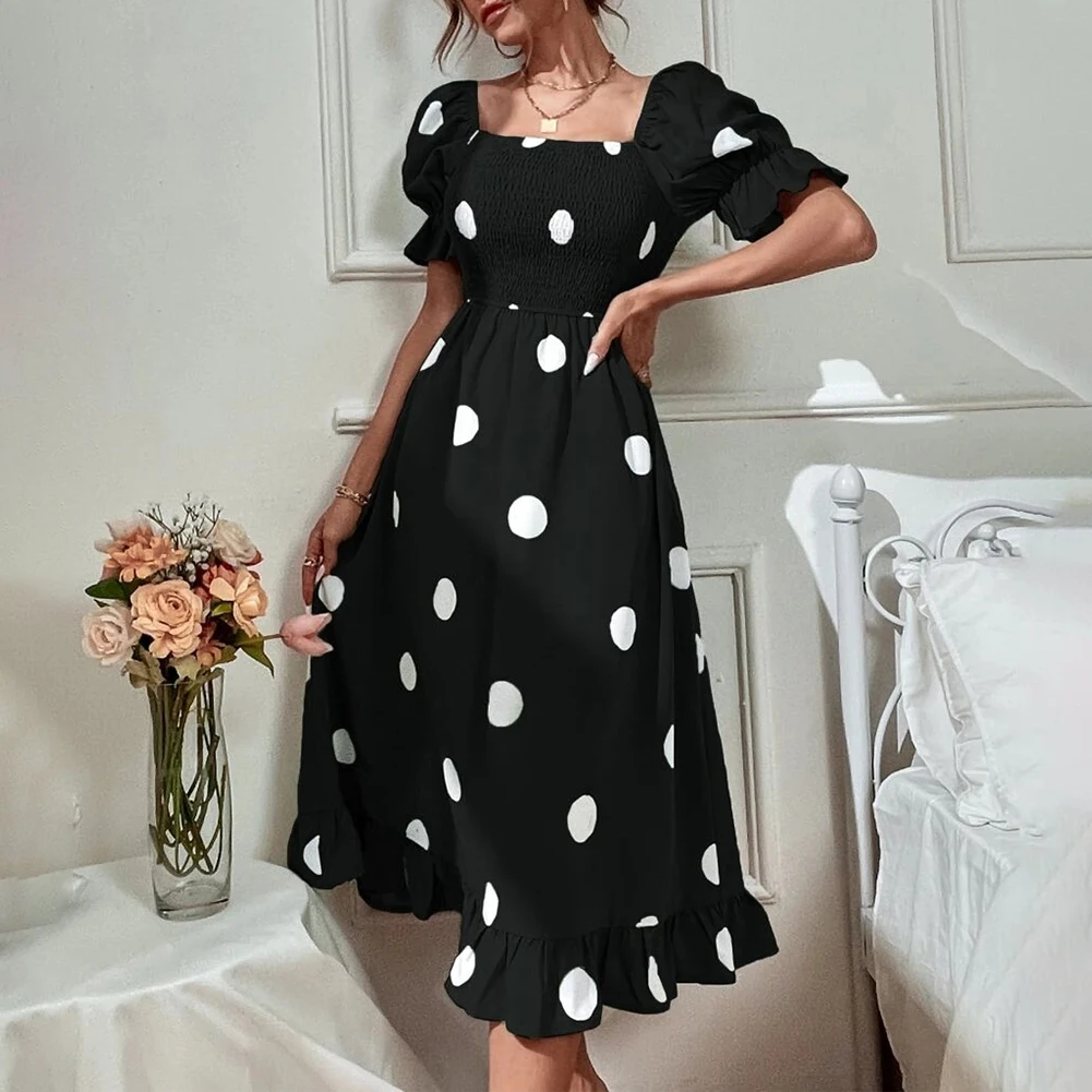 Coffee Polkadot Puffsleeve Frilly Dress featuring Elasticity Waist and Aline Square Collar Effortlessly Stylish
Coffee Polkadot Puffsleeve Frilly Dress featuring Elasticity Waist and Aline Square Collar Effortlessly Stylish