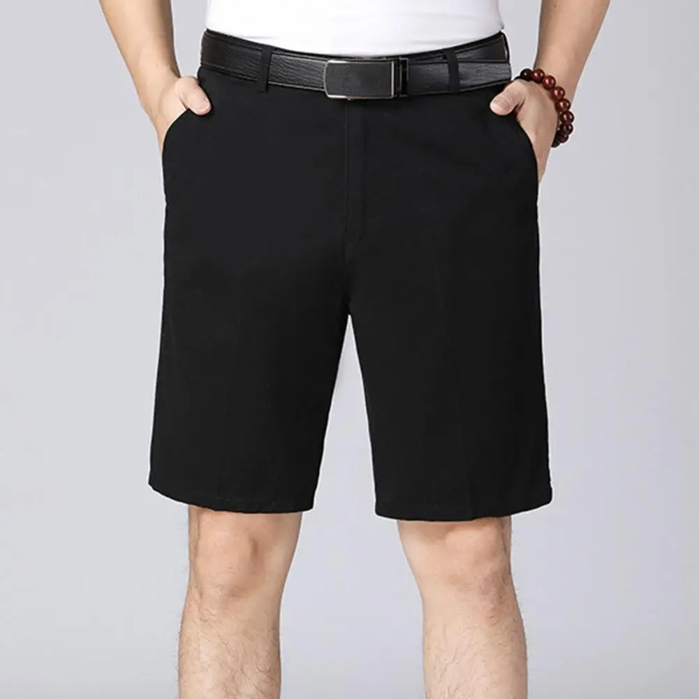 

Loose Shorts Men's Summer Business Style Knee-length Shorts with Zipper Closure Side Pockets Soft Breathable Daily for Father