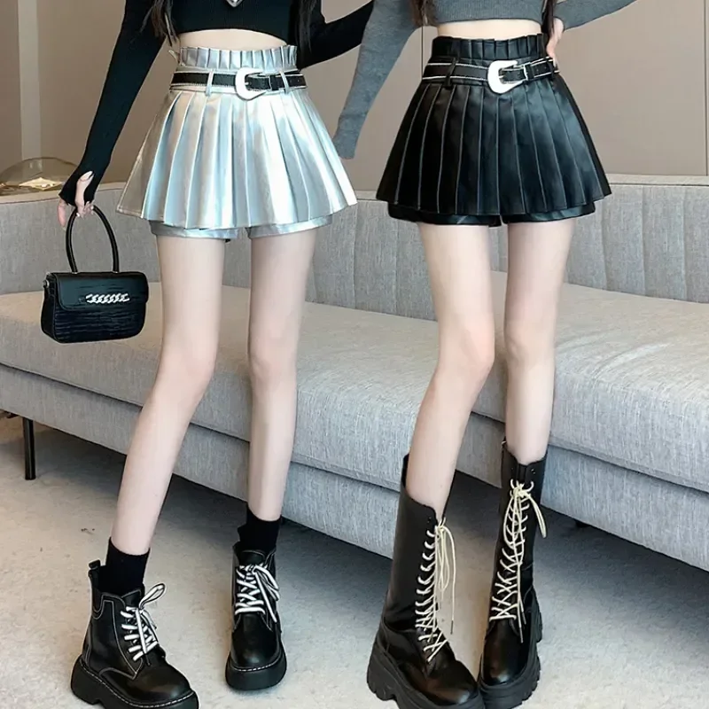 Sexy Silver Pleated Mini Skirt with Belt Women Design Style High Waist Pu Leather Skirt Shorts Girl Y2k Black A-line Faldas New
Sexy Silver Pleated Mini Skirt with Belt Women Design Style High Waist Pu Leather Skirt Shorts Girl Y2k Black A-line Faldas New