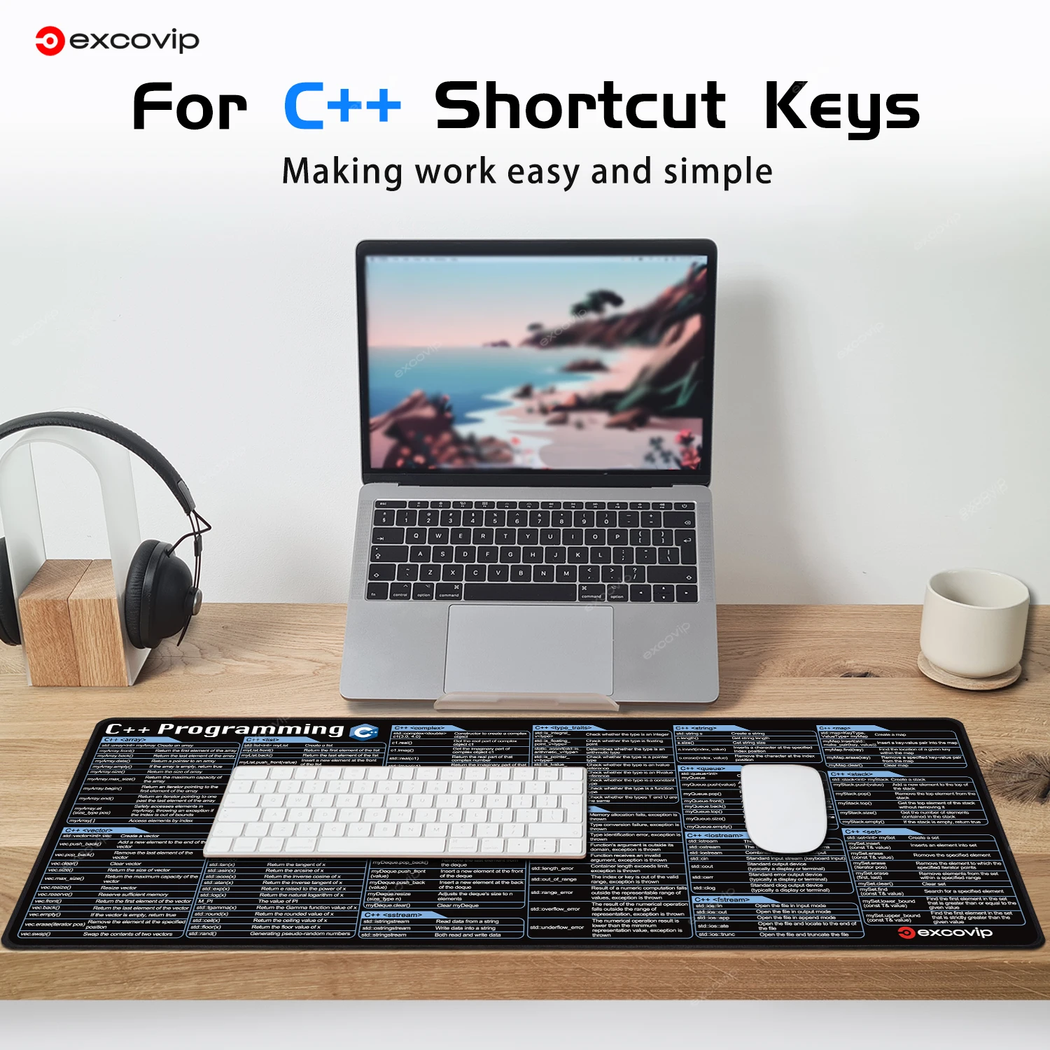 EXCO C++ Programing Mouse Pad Large Shortcuts Keyboard Mousepad Cheat Sheet Desk Mat Stitched Edge Non-Slip Base for Engineer EXCO C++ Programing Mouse Pad Large Shortcuts Keyboard Mousepad Cheat Sheet Desk Mat Stitched Edge Non-Slip Base for Engineer