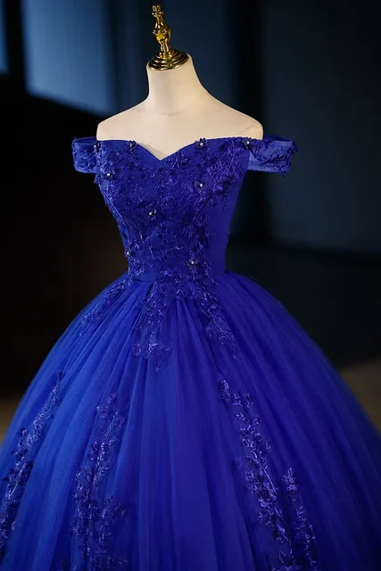 Robe de soirée Quinceanera bleue en dentelle, robes de Rhde luxe, robe de Rhélégante, grande taille, hors initié, fleur, classique, nouveau, été 1