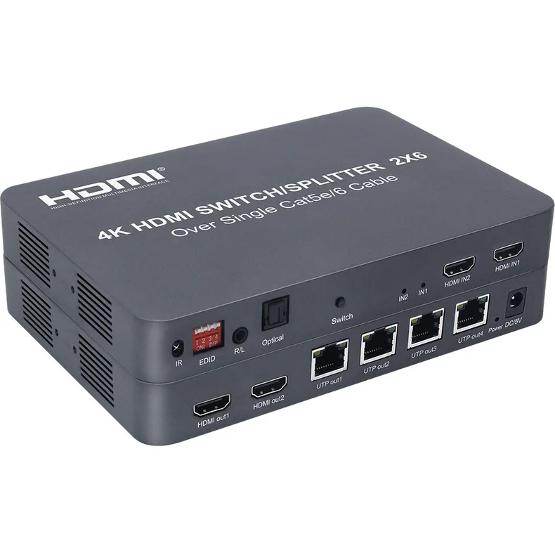 4K 100M 2x6 HDMI Switch Splitter Extender Audio Video Converter 1080P 60FPS 4 Channel Output RJ45 Ethernet CAT6 Cable Extension |