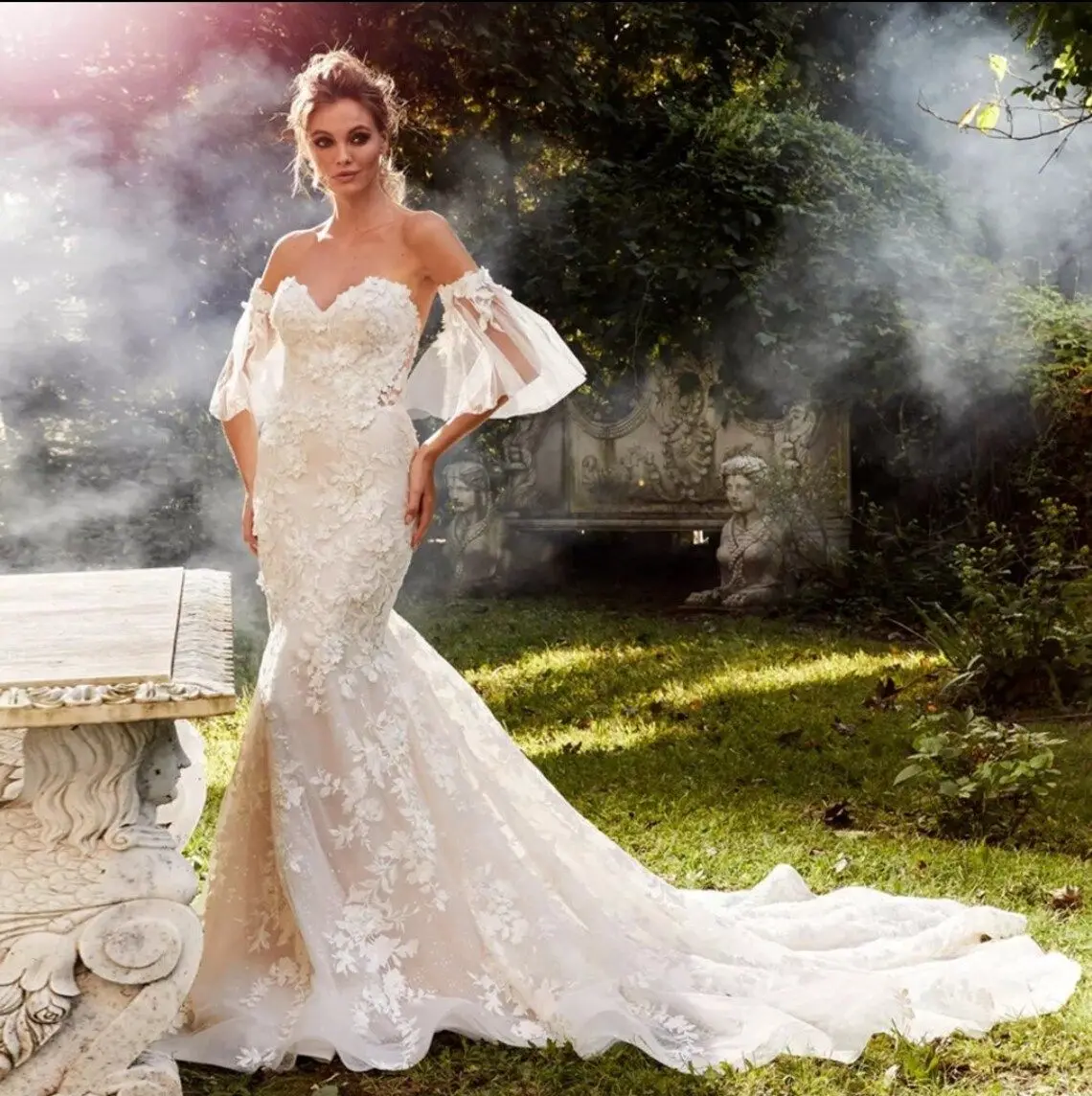 Lorencia Puffy Long Sleeve Mermaid Wedding Dress Lace Floral Applique Bridal Gown Sweetheart Bride Dress Vestidos de Novia YMW86
Lorencia Puffy Long Sleeve Mermaid Wedding Dress Lace Floral Applique Bridal Gown Sweetheart Bride Dress Vestidos de Novia YMW86