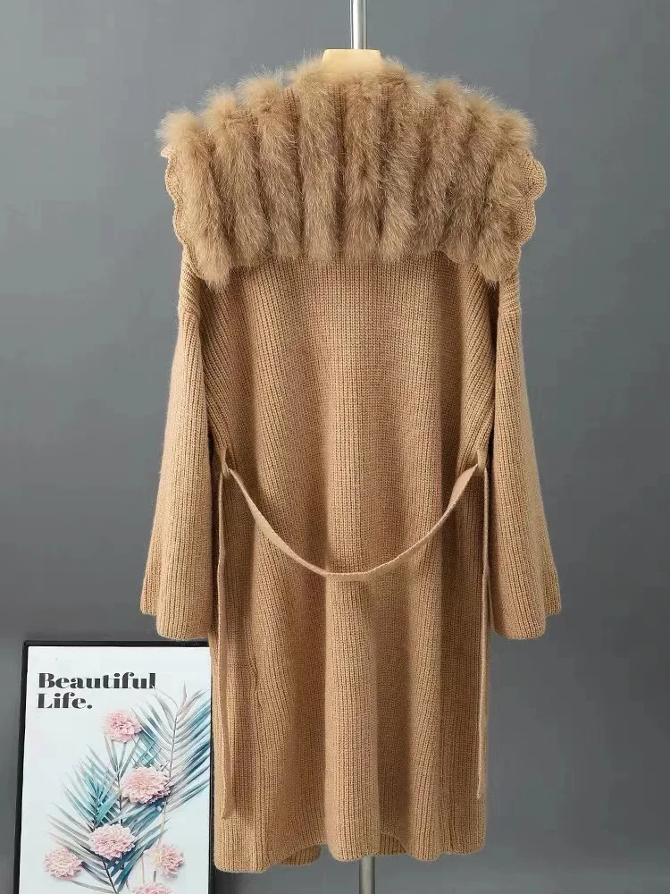Женский вязаный кардиган из лисьего меха, Свободный Длинный свитер в Корейском стиле с большим синим воротником и меховыми полосками на осень
Женский вязаный кардиган из лисьего меха, Свободный Длинный свитер в Корейском стиле с большим синим воротником и меховыми полосками на осень