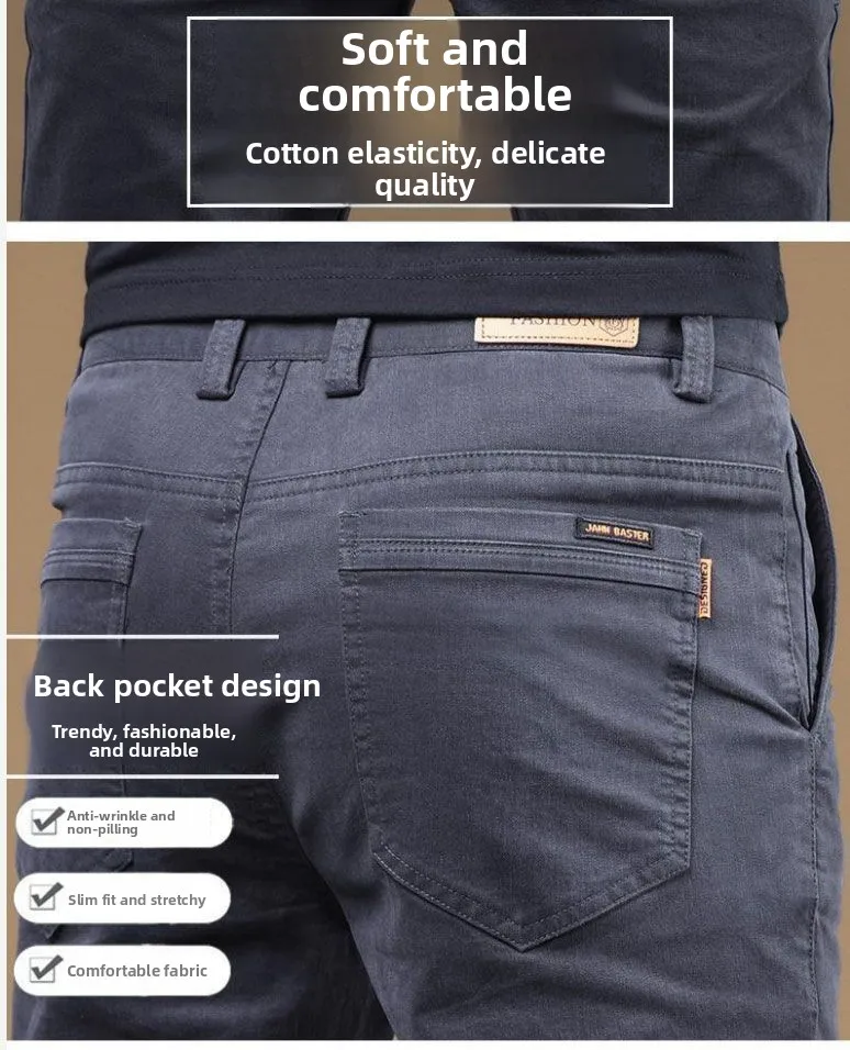 2025 Summer Thin Cotton Men's Casual Pants Trendy Versatile Elastic Light Business Trousers Work Formal Slim Straight Pants 31 S8b40a02d02e2441d8b5ddf5e2e38b4eeV