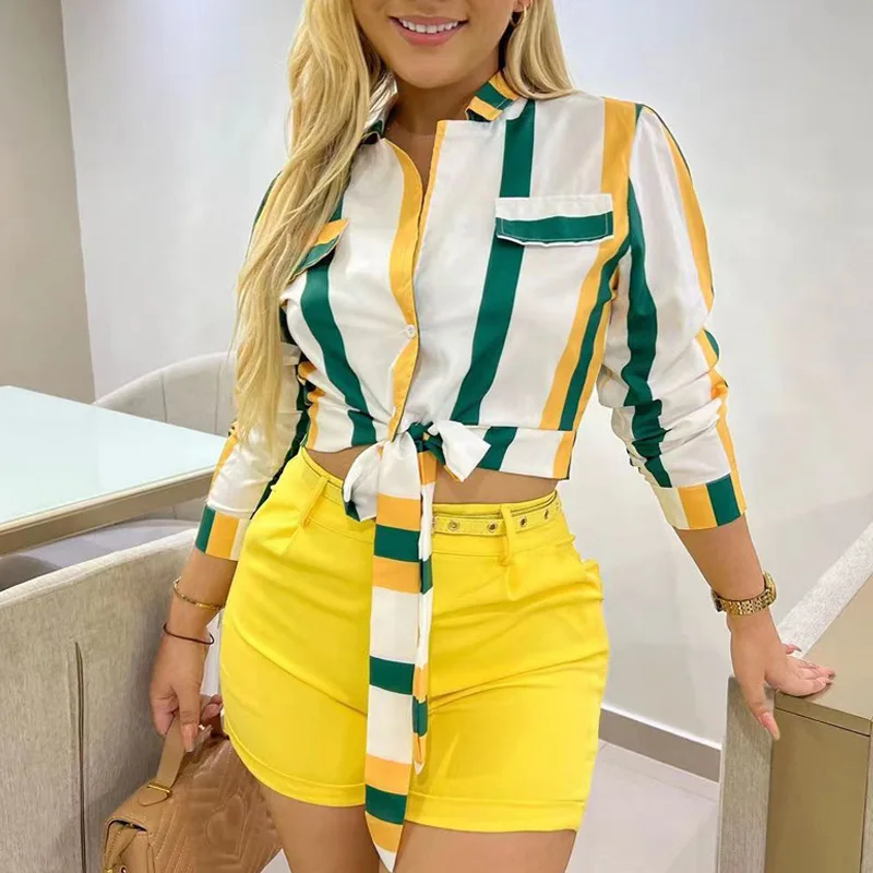 Office Elegant Long Sleeve Lace Up Shirt Blouse Women Spring Fashion Button Striped Print Shirts For Women 2023 Casual Crop Top
Office Elegant Long Sleeve Lace Up Shirt Blouse Women Spring Fashion Button Striped Print Shirts For Women 2023 Casual Crop Top