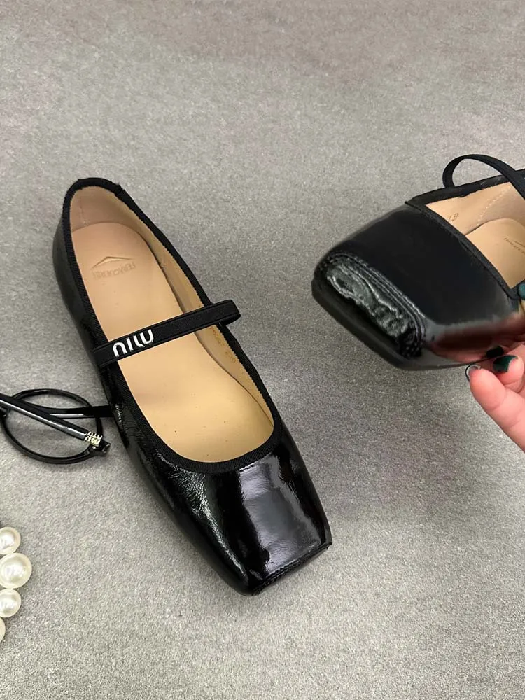 Women Ballet Flats Fashion Square Toe Pumps Female Mary Jane Shoes Soft Leather Slip-on Casual Shoes Office Lady Work Thin Shoes S8b420f30c322459a83297305bea84f84H