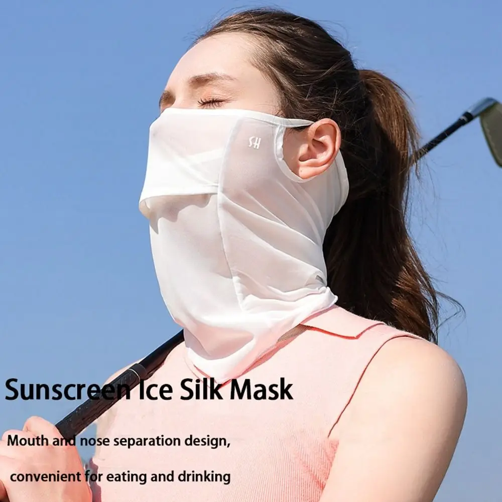 

Летняя Солнцезащитная Шелковая Маска для женщин для занятий спортом на открытом воздухе, езды на велосипеде, гольфа, тонкий дышащий нагрудник с УФ-защитой, накидка на шею, чехол для лица