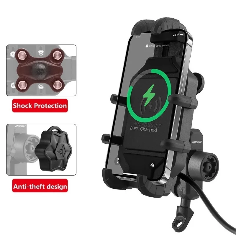 New Vibration Motorcycle Phone Mount Bike Stand Bicycle Cell Phone Support Bracket with USB QC3.0 Fast Charging Wireless Charger
New Vibration Motorcycle Phone Mount Bike Stand Bicycle Cell Phone Support Bracket with USB QC3.0 Fast Charging Wireless Charger