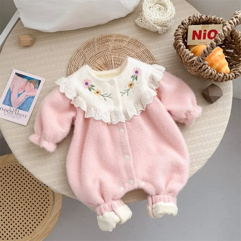 

Ropa Bebe2023 Winter Baby Clothe 0 To 12 Months Plush Jumpsuit Warm Sweater Climbing Outwear Korean Girl One-Pieces Girl Clothes