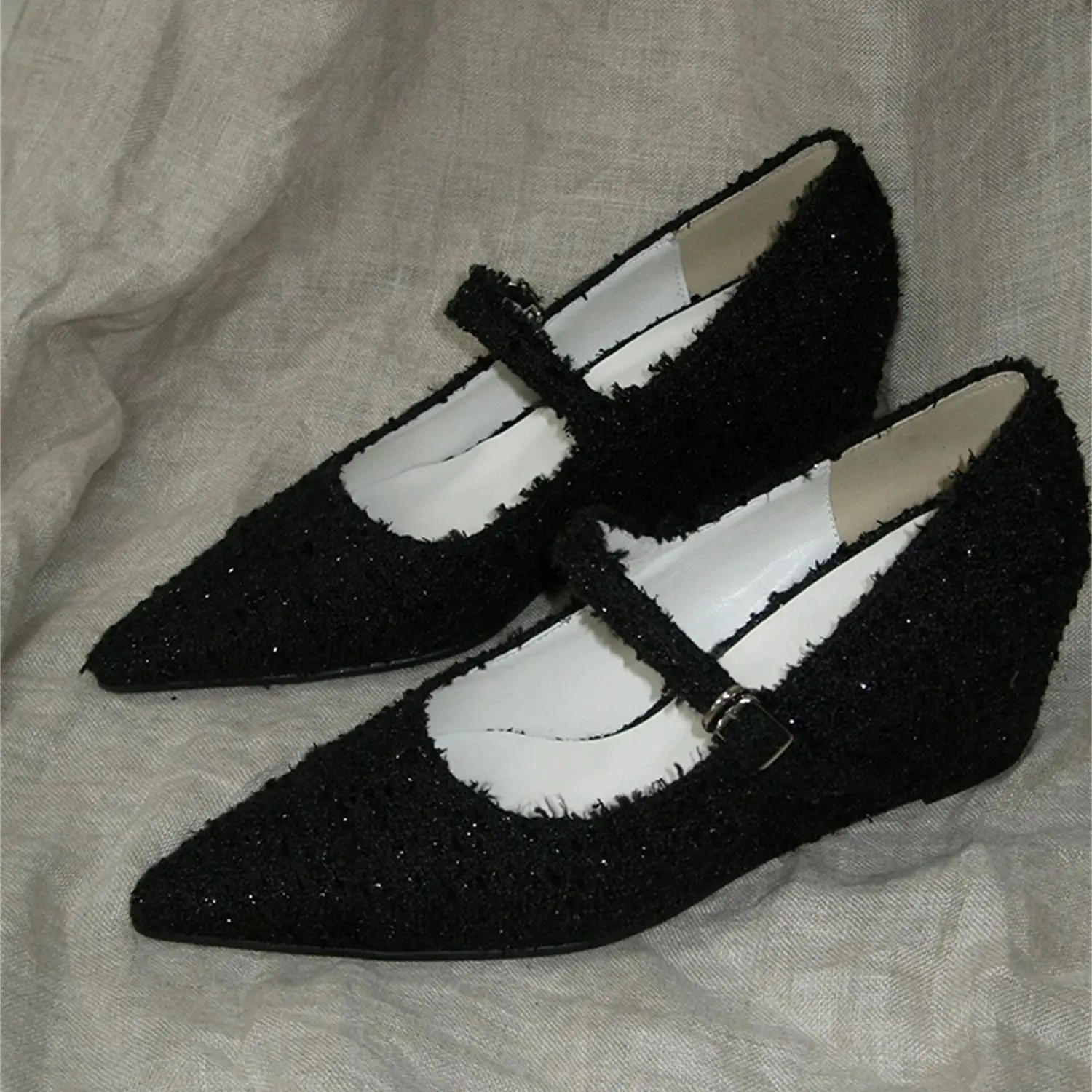 

Балетки женская обувь с острым носком на танкетке черные белые высокие каблуки Мэри Джейн Лолита элегантные свободные женские туфли