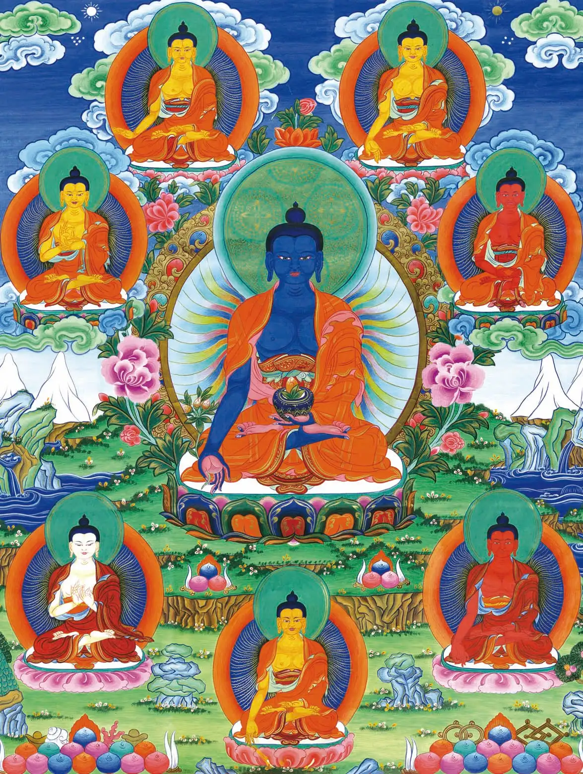 Bhaisajyaguru - Eight Medicine Buddhas Thangka,Gandhanra Tibetan Buddhist Thangka Art,Giclee Printed and Hand Framed,47" × 32"
Bhaisajyaguru - Eight Medicine Buddhas Thangka,Gandhanra Tibetan Buddhist Thangka Art,Giclee Printed and Hand Framed,47" × 32"