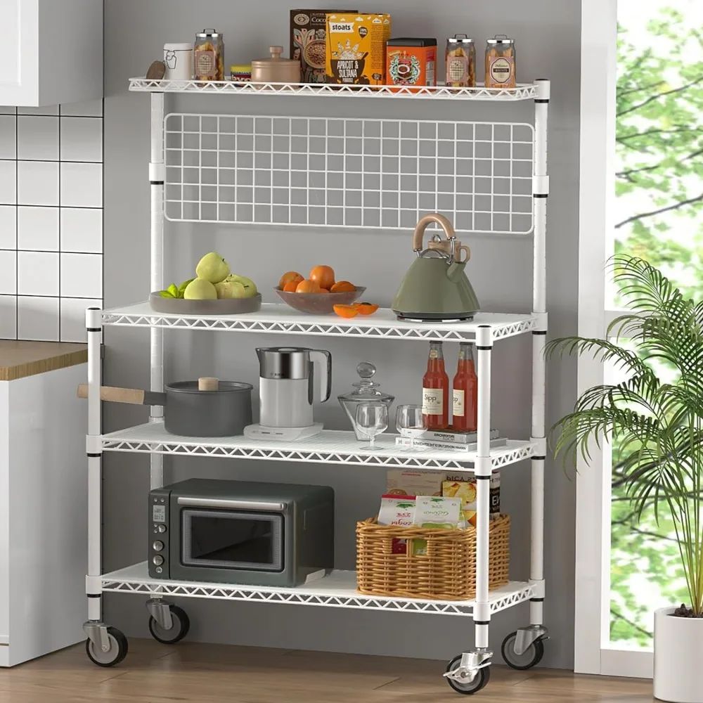 Kitchen Bakers Rack, NSF Certified 4-Tier Microwave Stand with Wheels 20 S-Hooks, Adjustable Heavy Duty Storage Rack Commercial
Kitchen Bakers Rack, NSF Certified 4-Tier Microwave Stand with Wheels 20 S-Hooks, Adjustable Heavy Duty Storage Rack Commercial