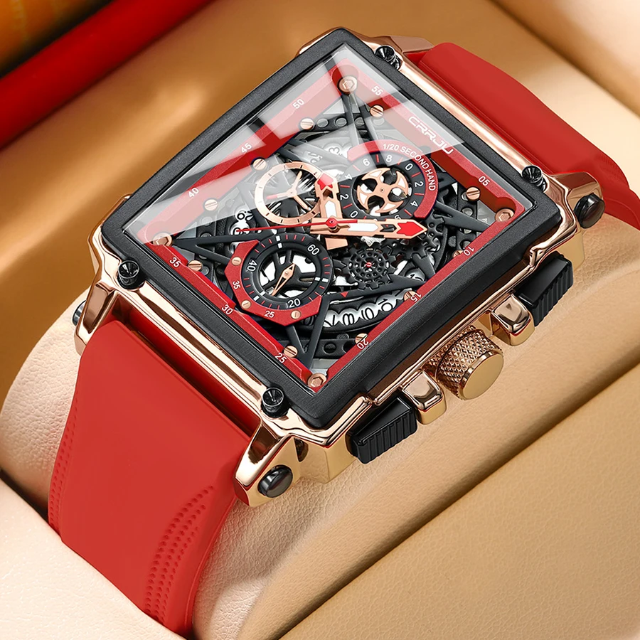 

CRRJU Top Brand Men's Watches Luxury Square Quartz Wristwatch Waterproof Luminous Chronograph Watch for Men Date Clock
