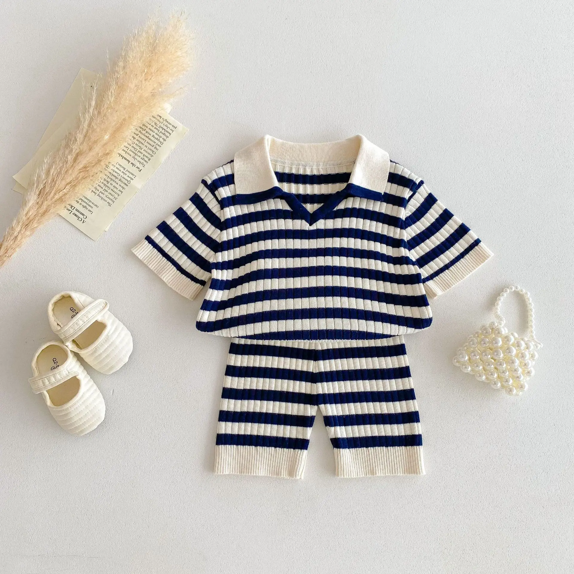 2025 Summer New Baby Short Sleeve Clothes Set Infant Striped Knit Tops + Shorts 2pcs Suit Infant Girl Casual T Shirts Outfits 11 S8b4d0c06bd2c4847b39a22a9a25efcddX