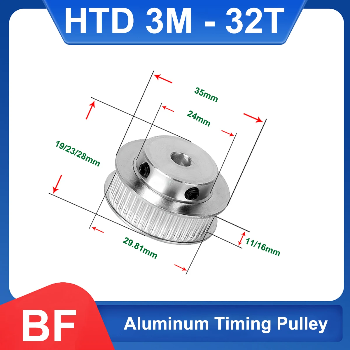 32 Teeth HTD 3M Timing Pulley Bore 5-17mm 3M-32T BF Aluminium Synchronus Keyway Pulley Wheel For Width 10/15mm 3M Timing Belt
32 Teeth HTD 3M Timing Pulley Bore 5-17mm 3M-32T BF Aluminium Synchronus Keyway Pulley Wheel For Width 10/15mm 3M Timing Belt