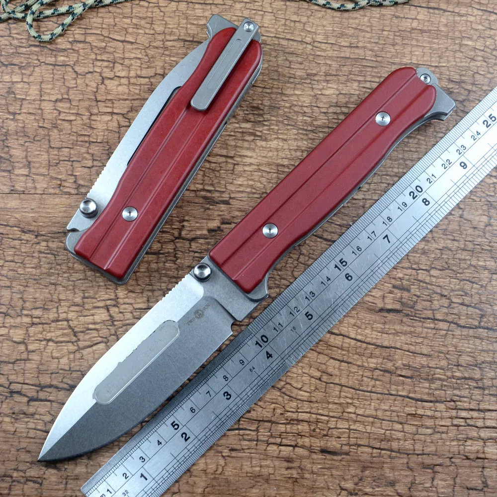 

Два SUN TS434 копье точечный D2 стальное лезвие охотничьи карманные ножи красный G10 титановая ручка быстро открывающийся складной нож для улицы снаряжения
