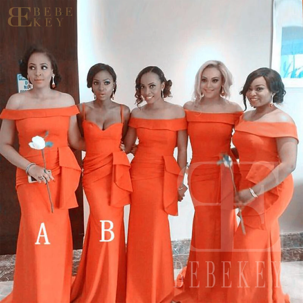 

Orange Satin Ceremony Dresses for Bridesmaids Off the Shoulder Mermaid Elegant Long Wedding Guest Dress 2024 Bridesmaid Robe