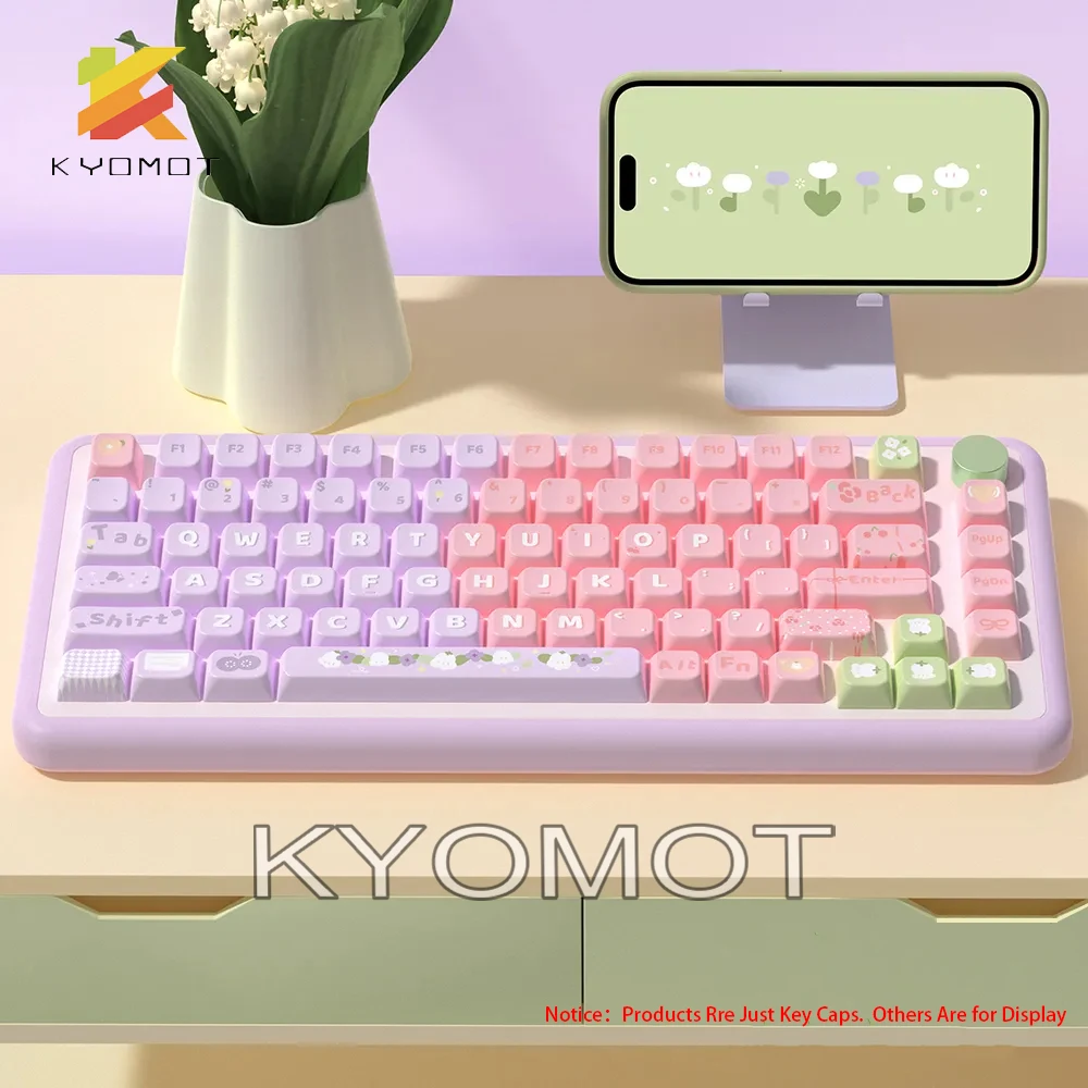 

KYOMOT 158 Keys Pink Orchid Theme Keycaps MDA Profile ISO Layout PBT Dye Sub for MX Switch DIY Personalized Mechanical Keyboard