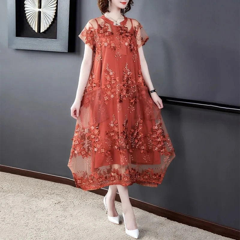 Summer Fashion Vestidos Mujer Grey Orange Embroidery Flower Short Sleeve A-line Long Dress Vintage Loose Dresses For Women
Summer Fashion Vestidos Mujer Grey Orange Embroidery Flower Short Sleeve A-line Long Dress Vintage Loose Dresses For Women