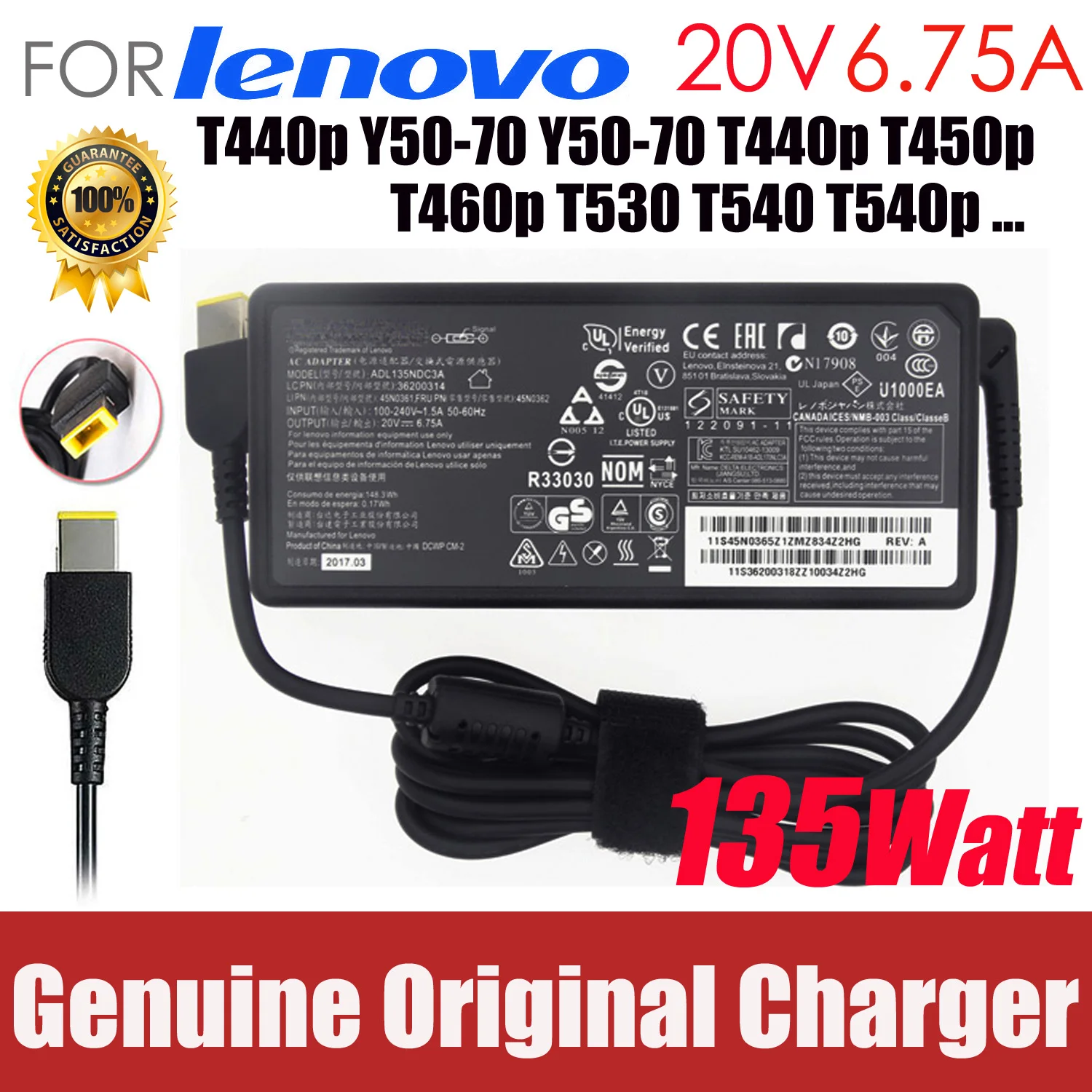 Original 20V 6.75A 135W For Lenovo Thinkpad T440p Y50-70 Y50-70 T440p T450p T460p T530 T540 T540p Laptop AC adapter Charger
Original 20V 6.75A 135W For Lenovo Thinkpad T440p Y50-70 Y50-70 T440p T450p T460p T530 T540 T540p Laptop AC adapter Charger
