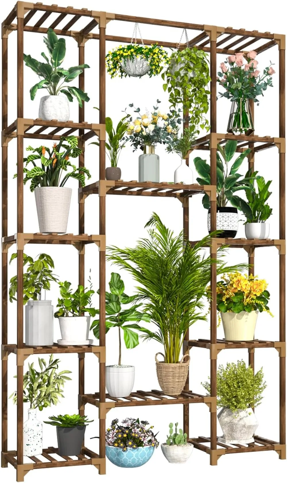 

Подставка для растений Uneedem, для дома и улицы, высокая полка для нескольких растений, 12 ярусов, 14 горшков, большая стойка, деревянный держатель для растений