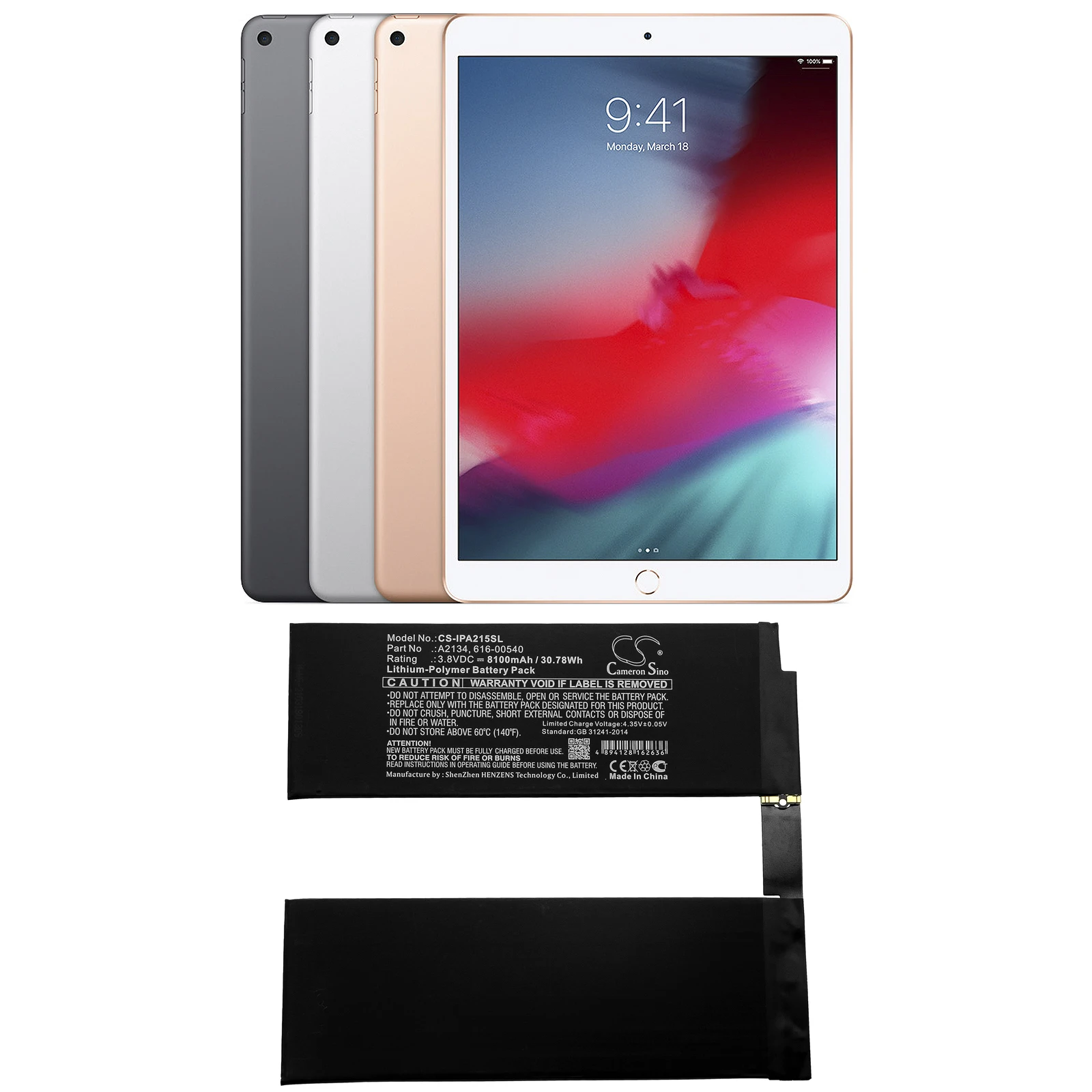 Аккумулятор для планшета Apple 616-00540 A2134 iPad Air 3 2019 10,5 дюйма 2019 A2152 A2123 A2154 вольт 8100 мАч 
Аккумулятор для планшета Apple 616-00540 A2134 iPad Air 3 2019 10,5 дюйма 2019 A2152 A2123 A2154 вольт 8100 мАч