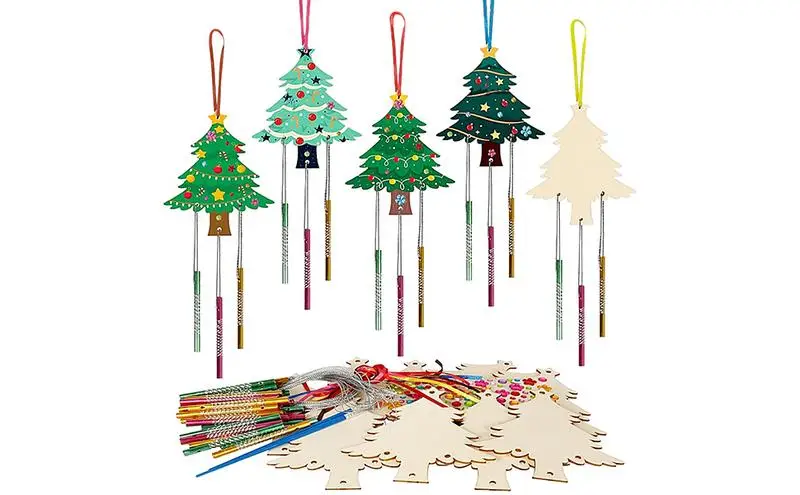 

Набор ветряных колокольчиков на рождественскую елку, деревянные Мультяшные рождественские колокольчики, Набор для творчества, для дома, лампы, колокольчики на ветру, подвесные украшения