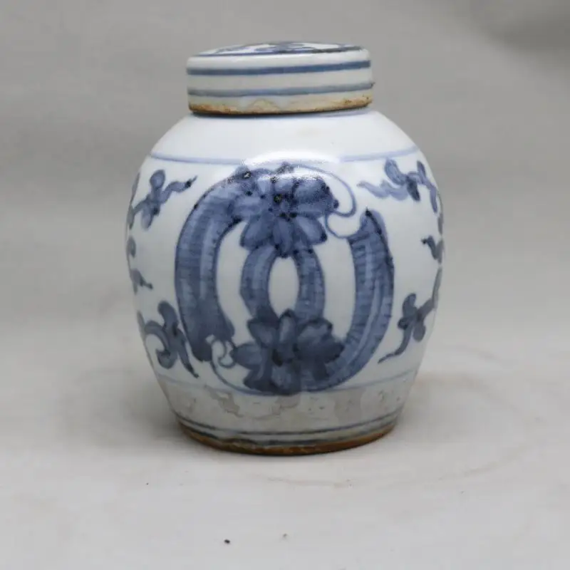 

Chinese Yuan Blue and White Porcelain Jar Lotus Pattern Pot Tea Caddy 4.72 inch