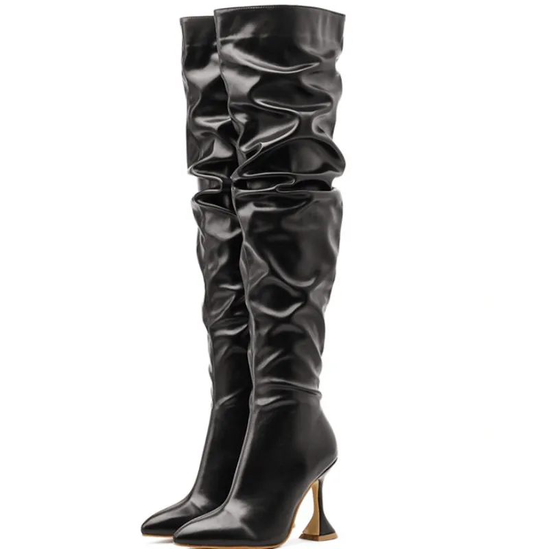 New Design Pleated Leather Over The Knee Long Boots Women Fashion Runway Strange High Heels Sexy Pointed Toe Zip Womans Shoes
New Design Pleated Leather Over The Knee Long Boots Women Fashion Runway Strange High Heels Sexy Pointed Toe Zip Womans Shoes
