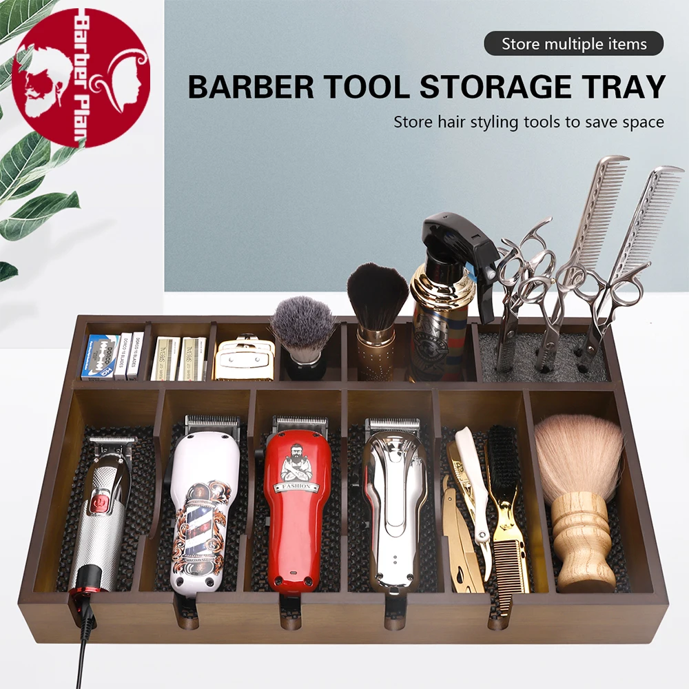 

Salon Clipper Organizer Box Pro Keeper Hair Trimmer Electric Case Barbershop Clipper Woodiness Tray Hairdressing Tools Supplies