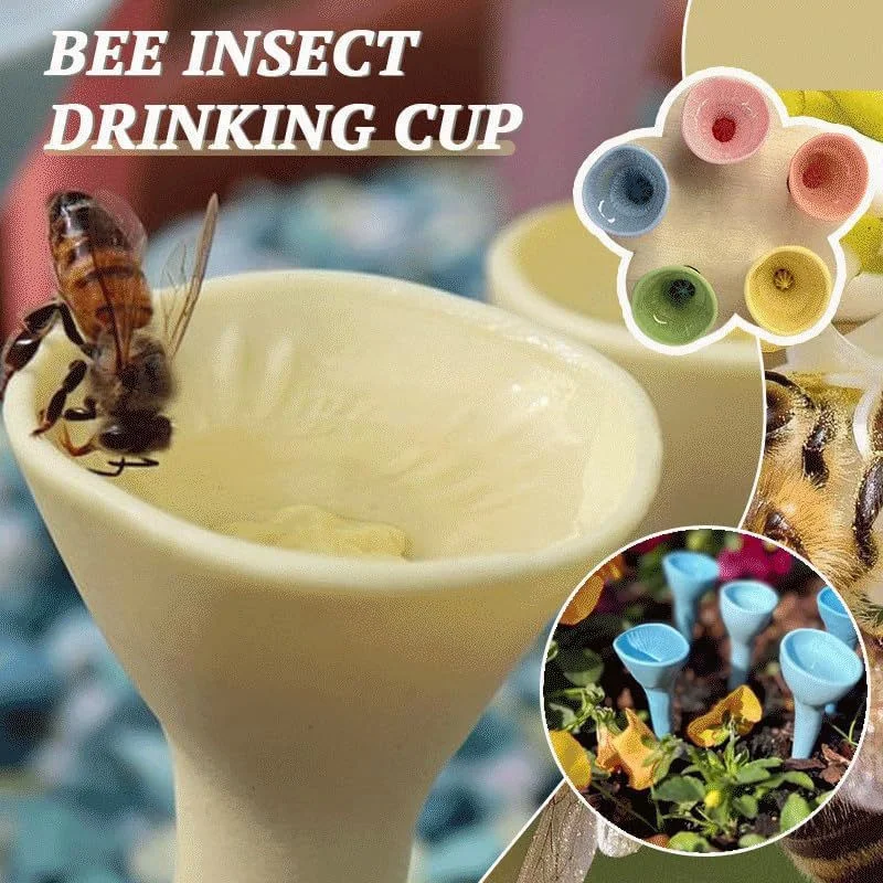 

Bee Insect Drinking Cup Colourful Resin Five Flower Design Bee Drinker Cup Easy To Use Garden Balcony Hummingbird Feeder