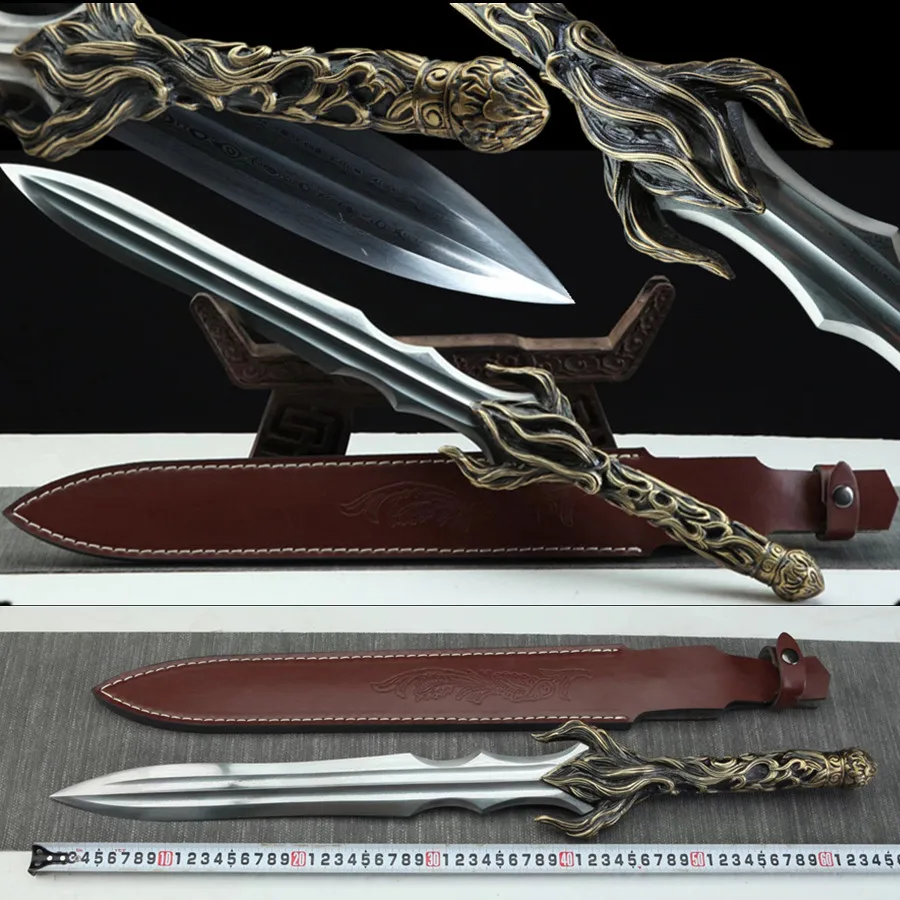 Wonderful Lucky Jian Sword Folded Damascus Steel Blade Leather Scabbard Carved Copper Brass Handle Full Tang Rare
Wonderful Lucky Jian Sword Folded Damascus Steel Blade Leather Scabbard Carved Copper Brass Handle Full Tang Rare